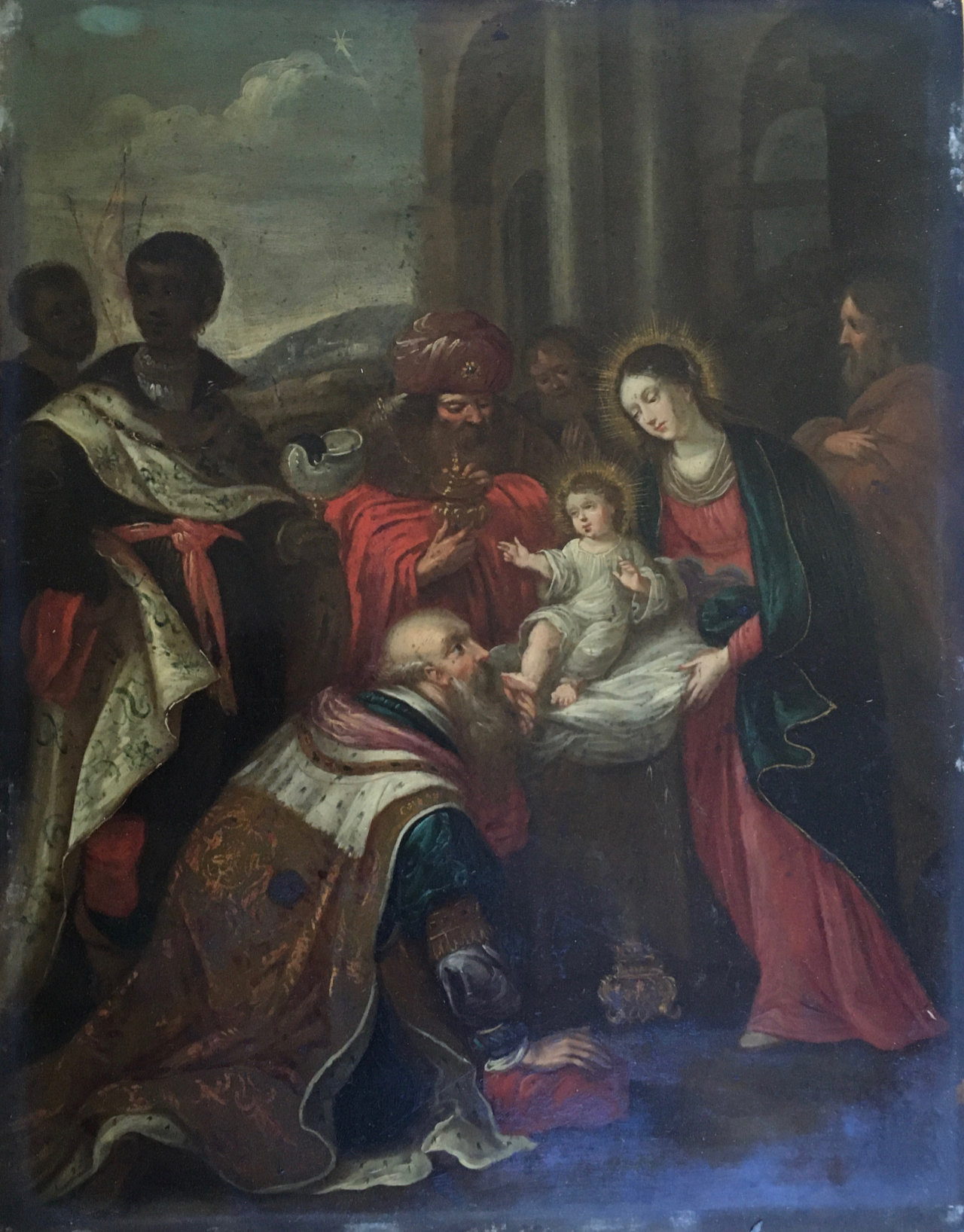 Avant la restauration du tableau de la présentation de Jésus Atelier de Montravel